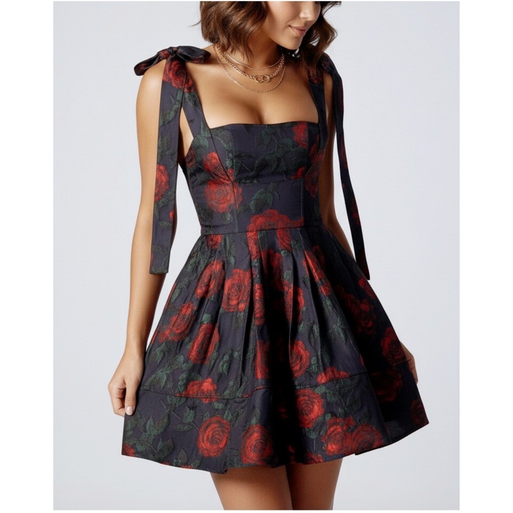 ALIEVA ALIAVA Janequa Corset Mini Dress, Jacquard Rose Print, Large